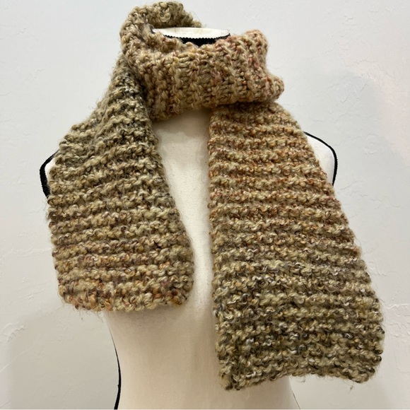 Rustic Crochet scarf Beige Orange Brown 53”x 7”  Tan Knit Scarf - Picture 4 of 4